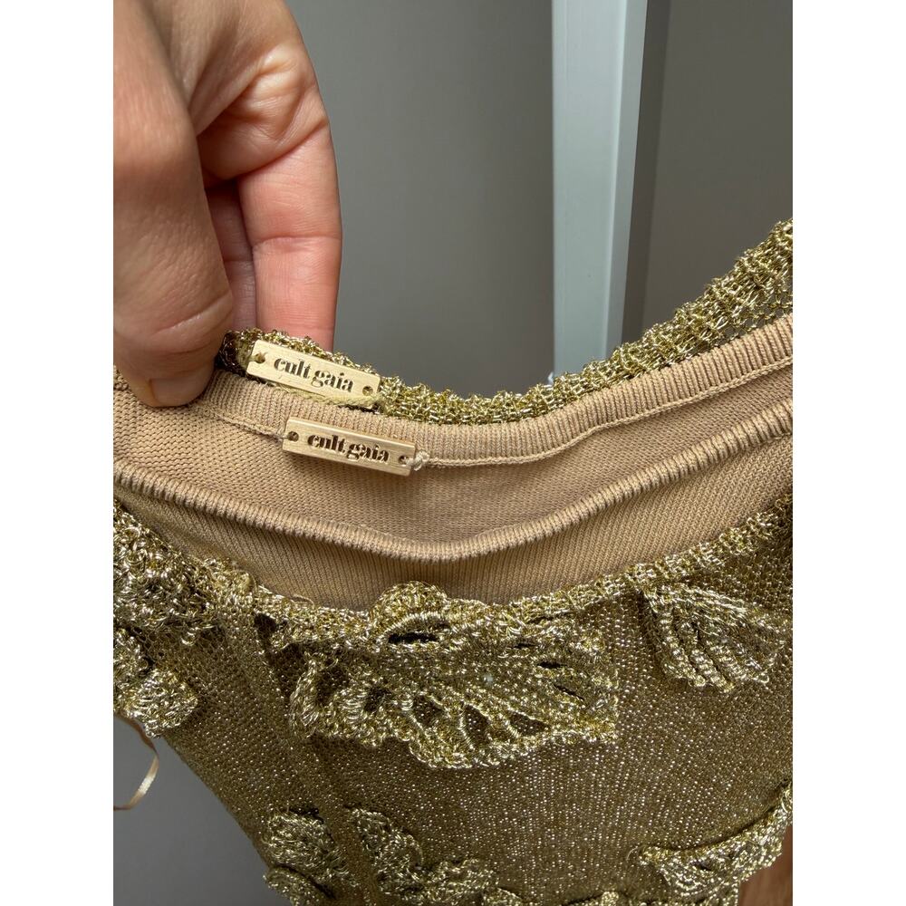 Cult Gaia Pemma Crochet Coverup Dress in Gold Knit Size Small - Picture 5 of 7